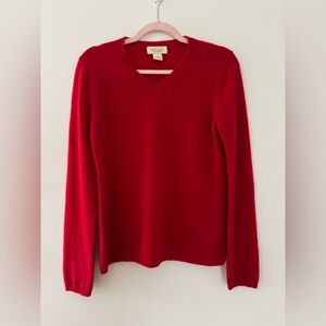 Peck & Peck 100% Cashmere Red V-Neck Sweater Size Large